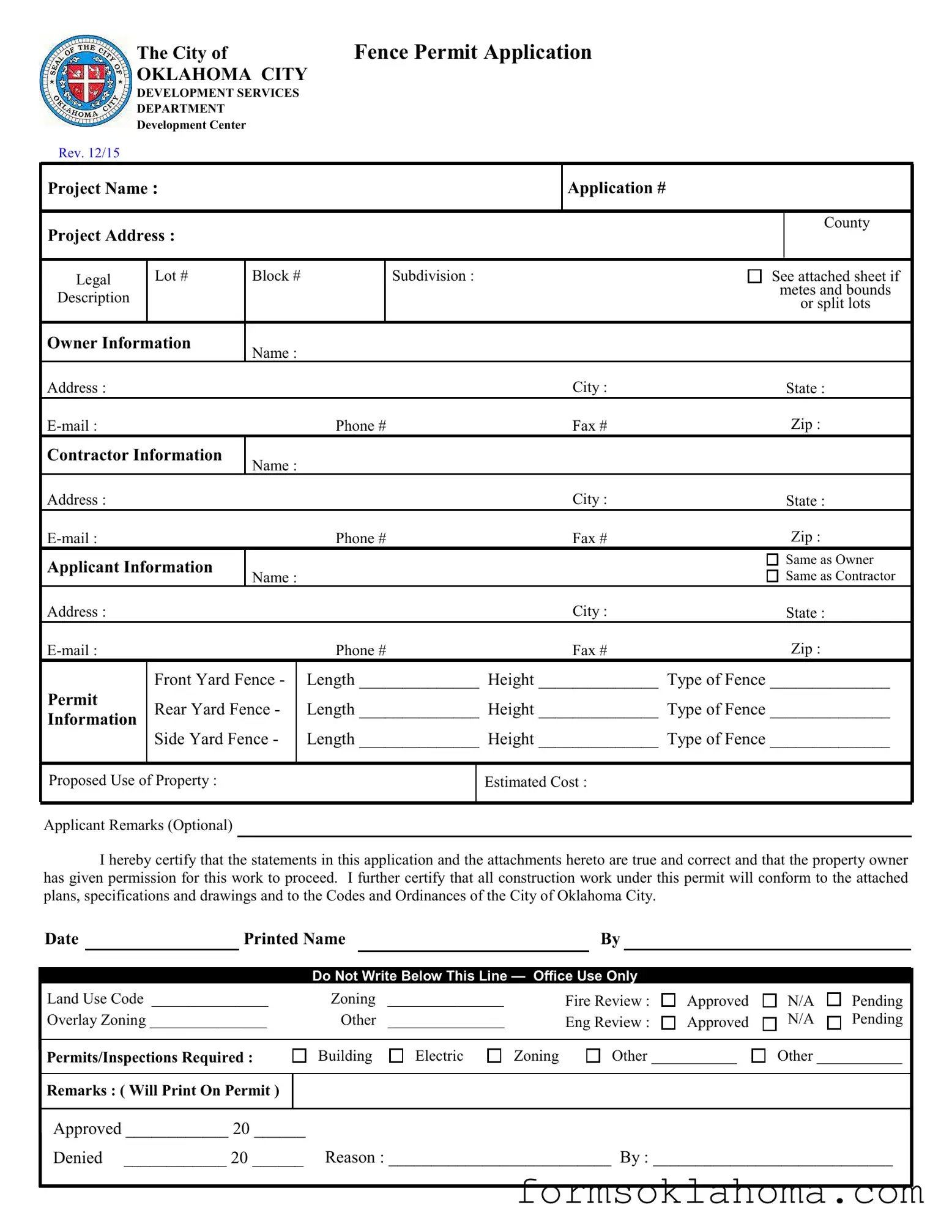 Official Fence Permit Application Oklahoma Form