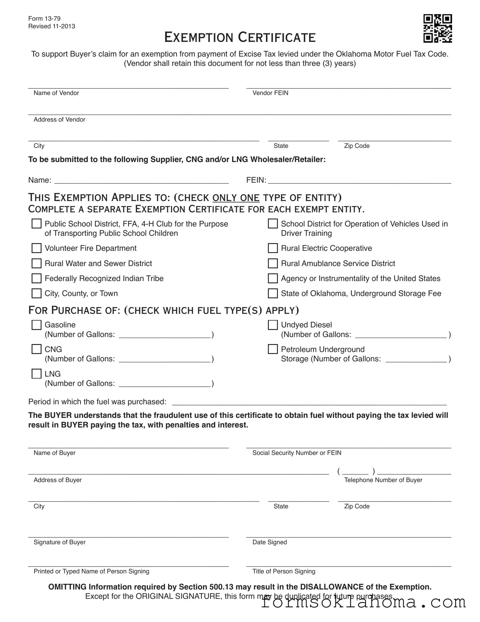 Official Oklahoma 13 79 Form
