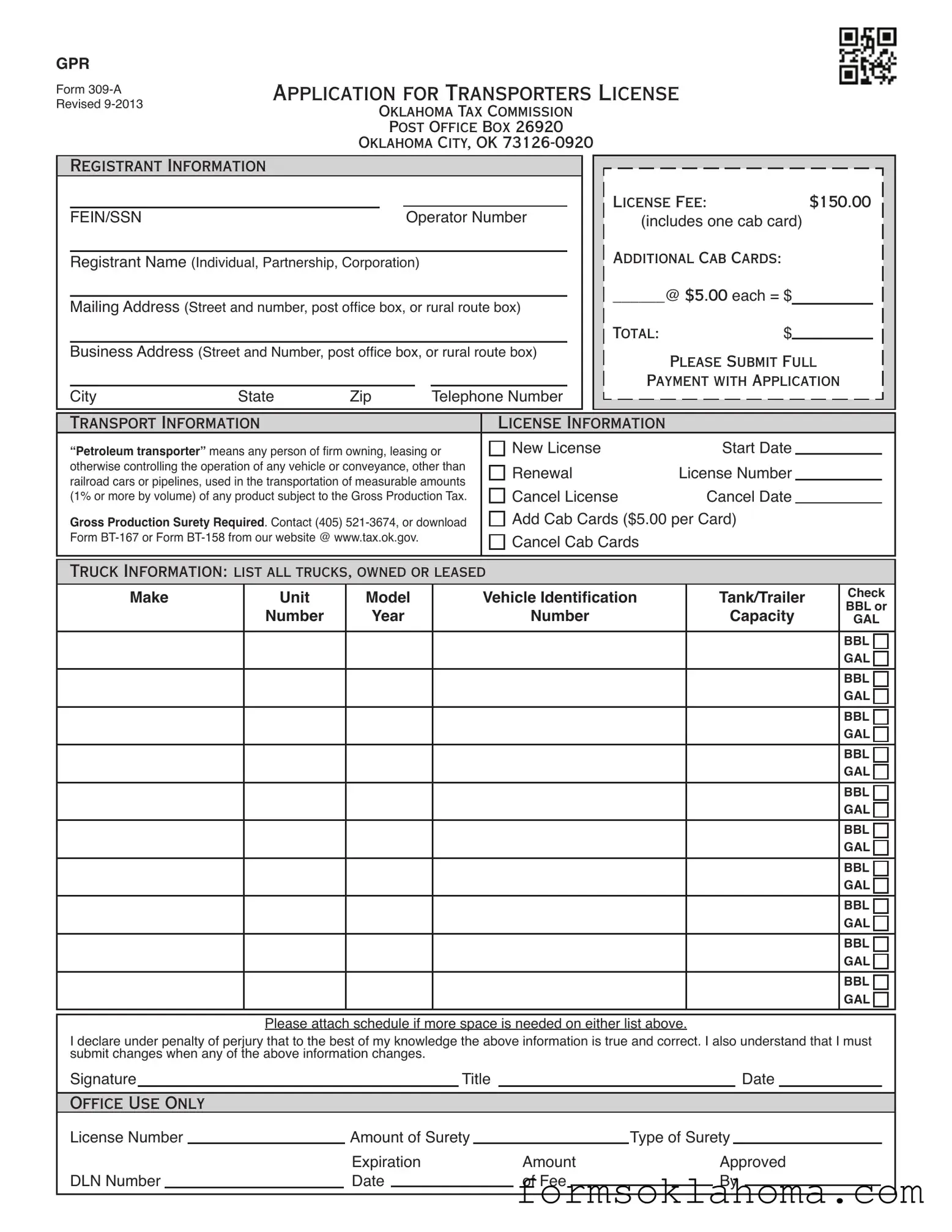 Official Oklahoma 309A Form