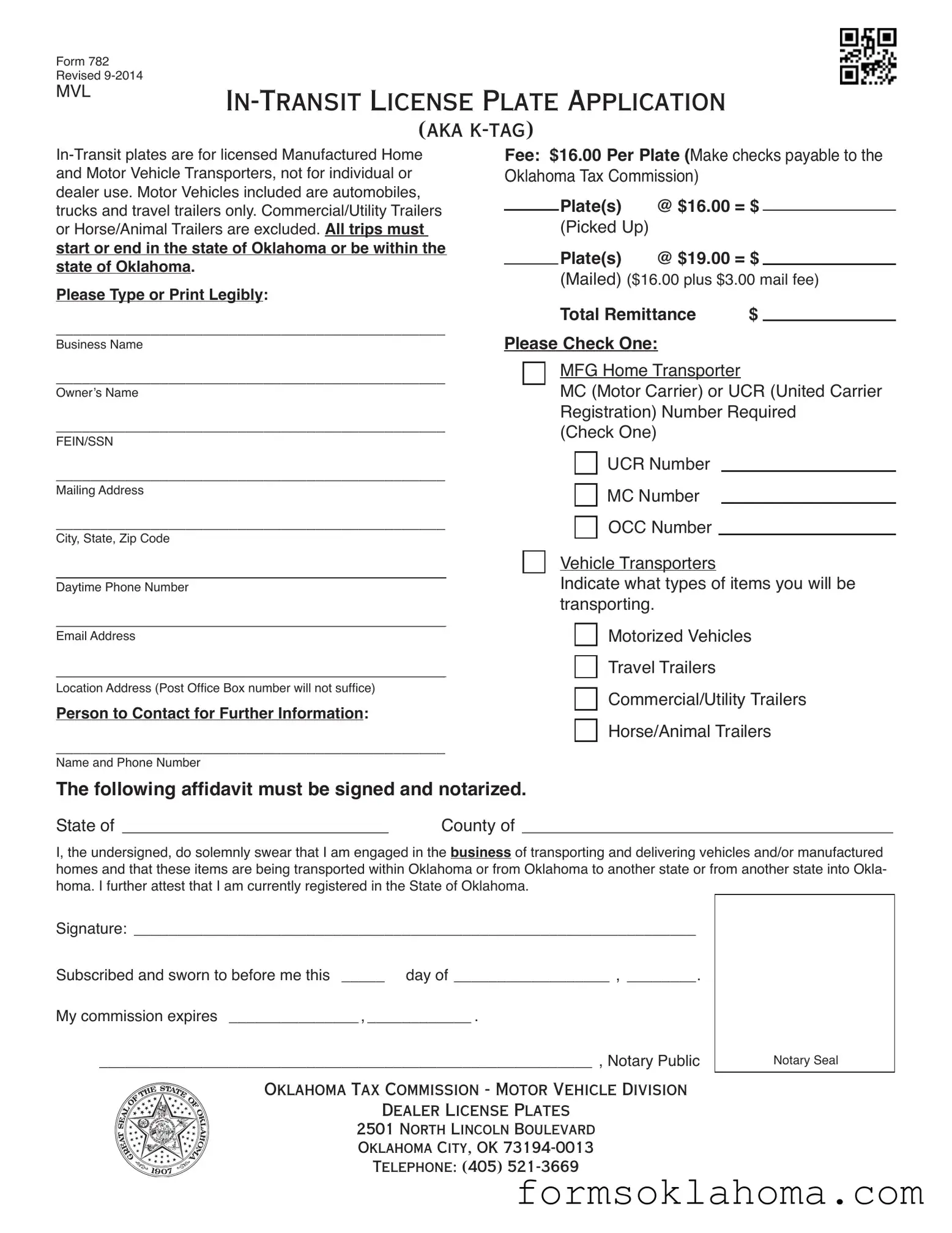 Official Oklahoma 782 Form