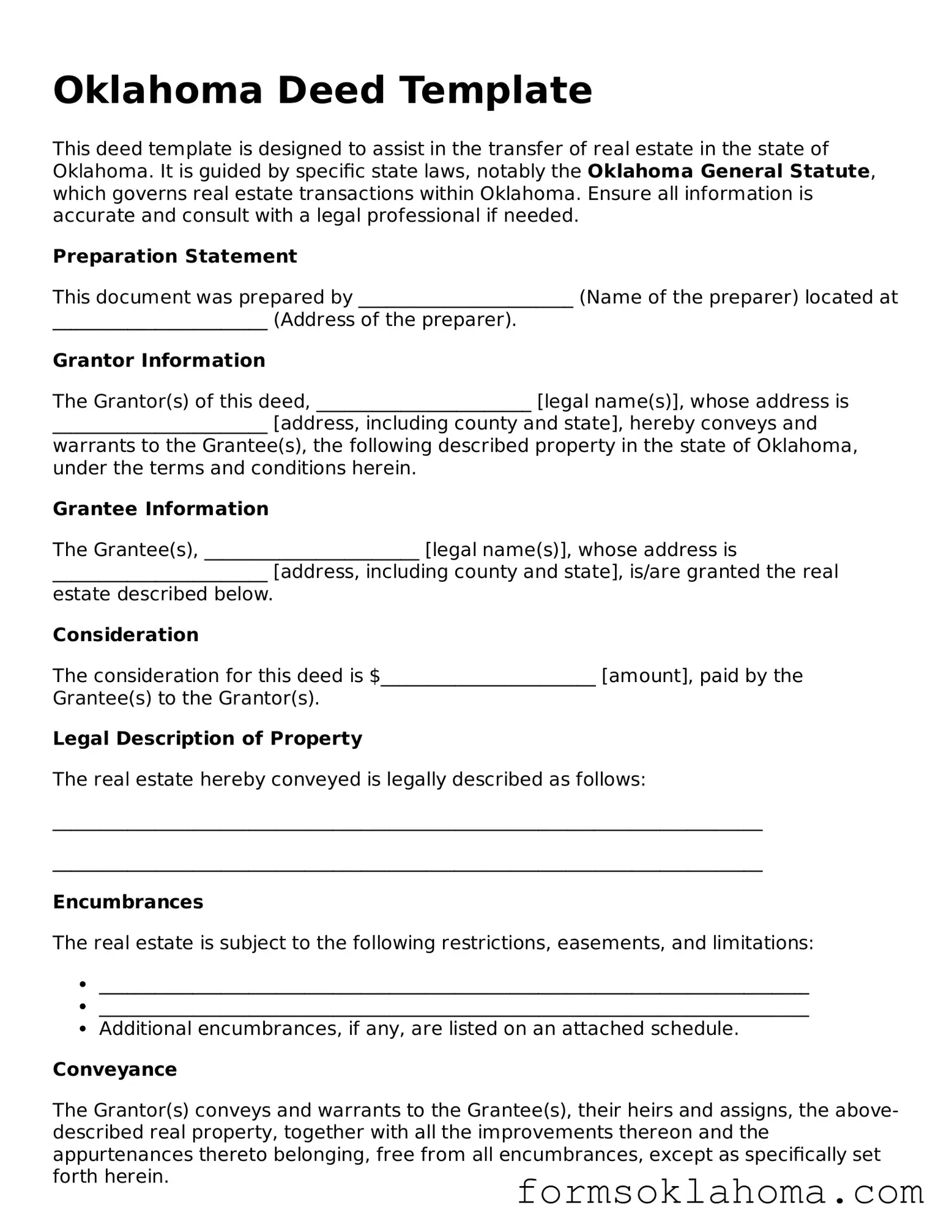 Deed Document for the State of Oklahoma