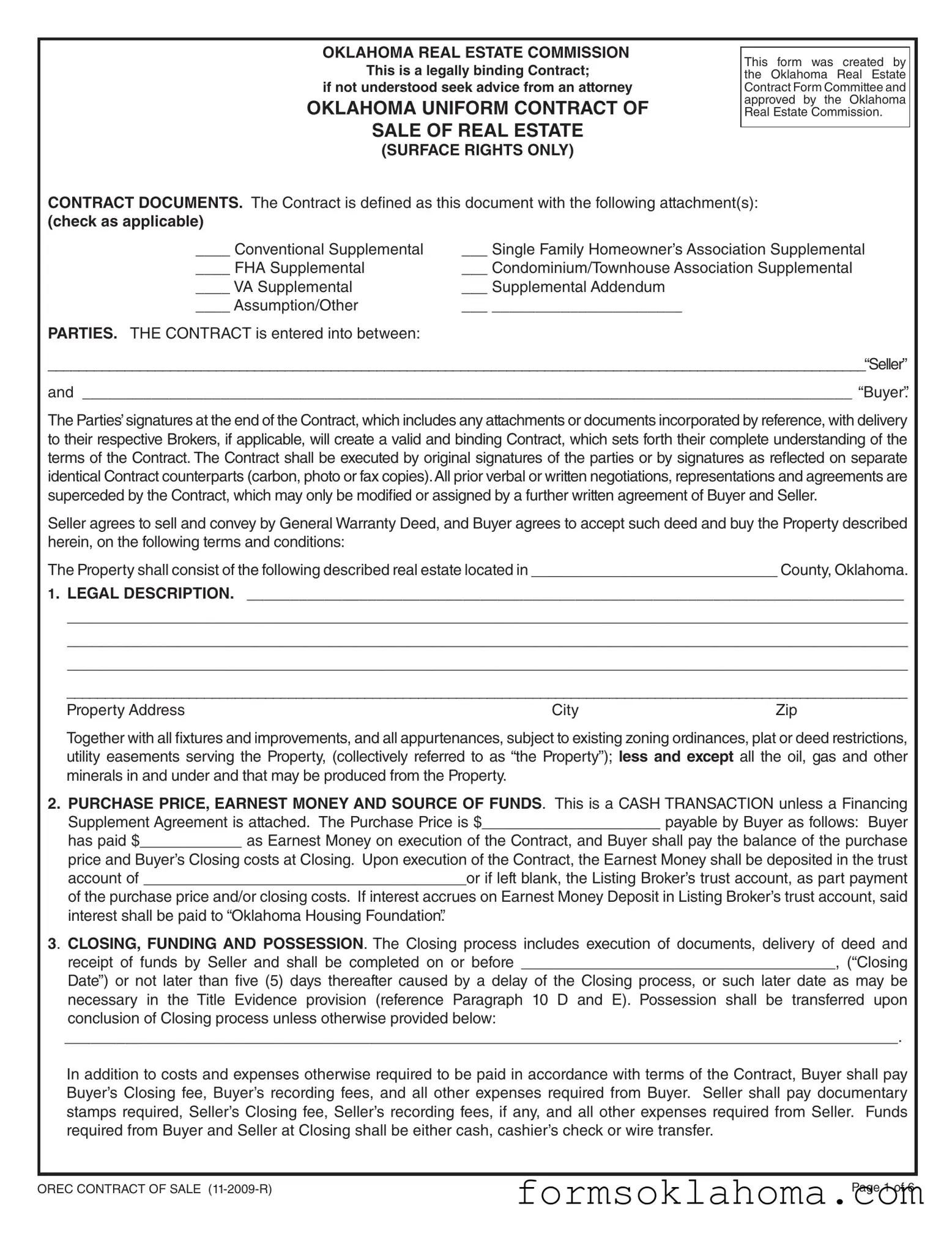 Official Oklahoma Real Estate Form