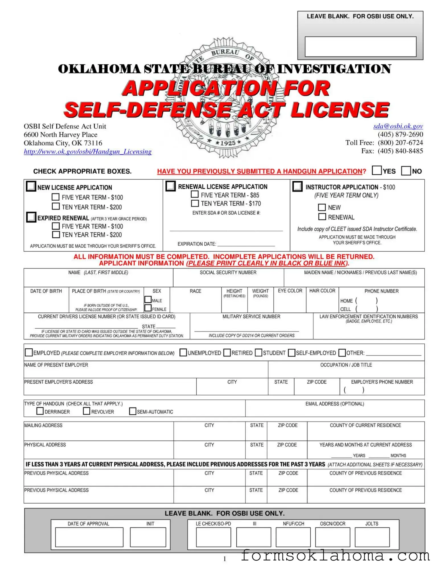 Official Oklahoma Sda Application Form