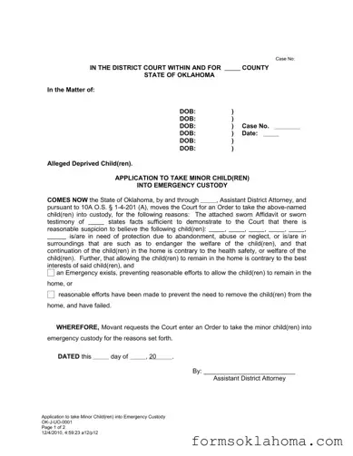 Official Emergency Custody Oklahoma Form