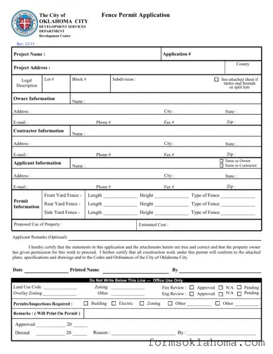Official Fence Permit Application Oklahoma Form