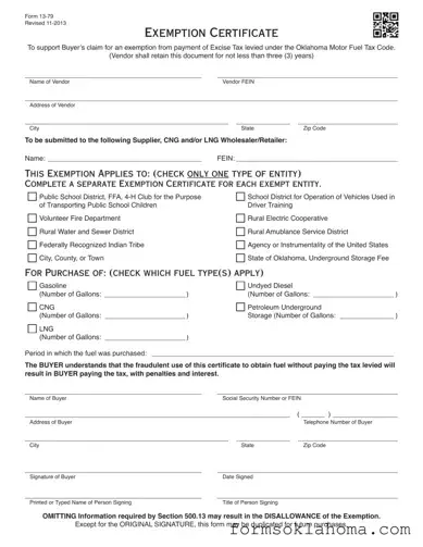 Official Oklahoma 13 79 Form