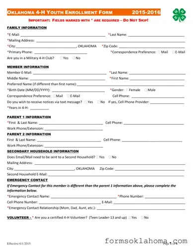 Official Oklahoma 4 H Youth Enrollment Form