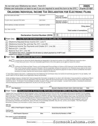 Official Oklahoma 511Ef Form
