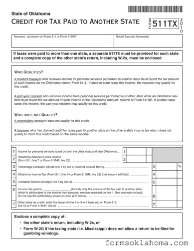 Official Oklahoma 511Tx Form