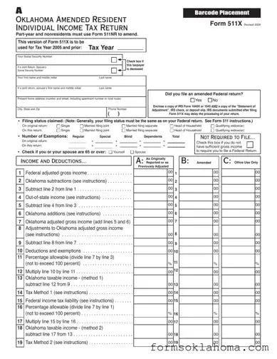 Official Oklahoma 511X Form