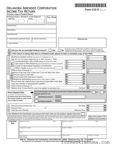 Official Oklahoma 512 X Form