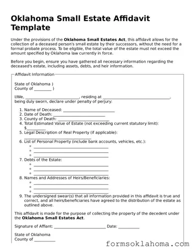 Small Estate Affidavit Document for the State of Oklahoma