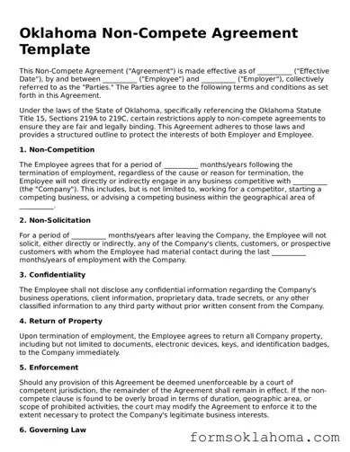 Non-compete Agreement Document for the State of Oklahoma