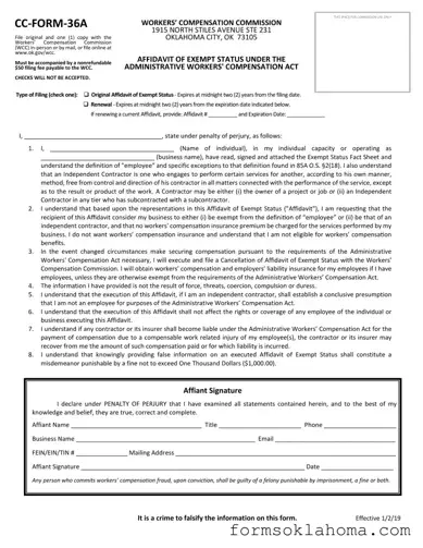 Official Oklahoma Exempt Form