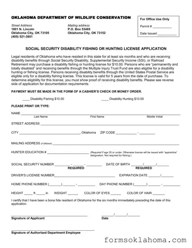 Official Oklahoma Fishing License Application Form
