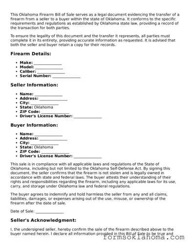 Firearm Bill of Sale Document for the State of Oklahoma