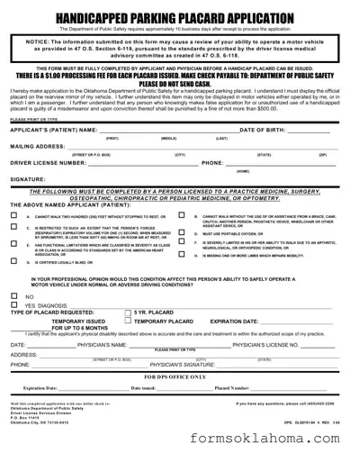 Official Oklahoma Handicapped Form