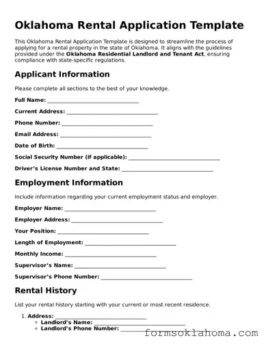 Rental Application Document for the State of Oklahoma
