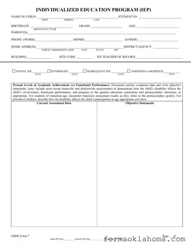 Official Oklahoma Iep Form