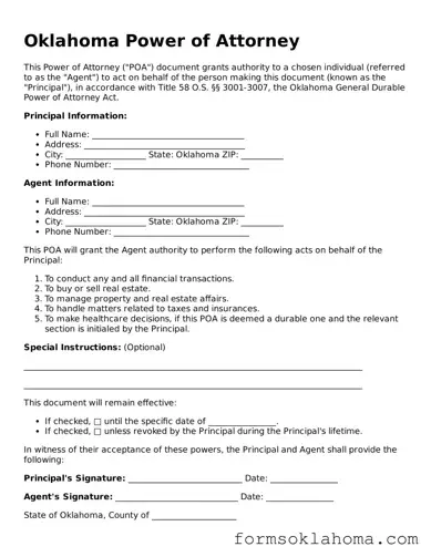 Power of Attorney Document for the State of Oklahoma