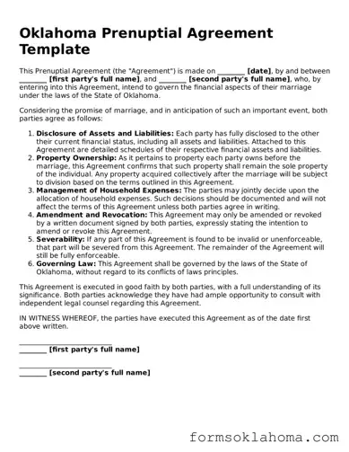 Prenuptial Agreement Document for the State of Oklahoma