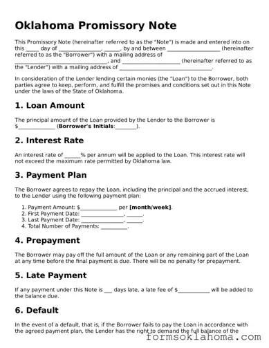 Promissory Note Document for the State of Oklahoma