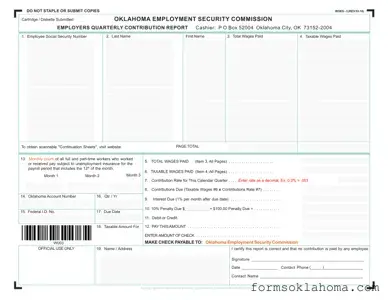 Official Oklahoma Quarterly Contribution Report Form