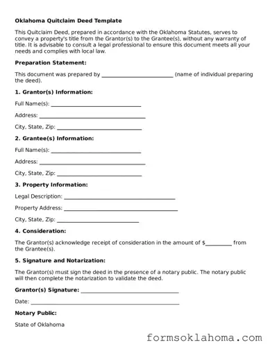 Quitclaim Deed Document for the State of Oklahoma
