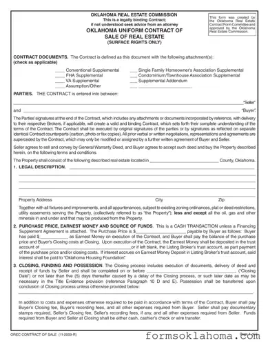 Official Oklahoma Real Estate Form