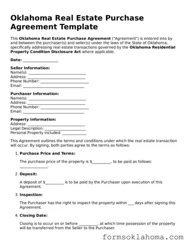 Real Estate Purchase Agreement Document for the State of Oklahoma