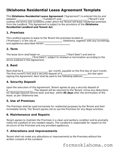 Residential Lease Agreement Document for the State of Oklahoma