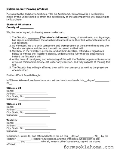 Self-Proving Affidavit Document for the State of Oklahoma