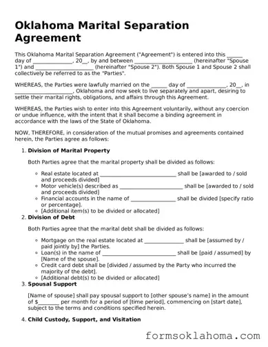 Marital Separation Agreement Document for the State of Oklahoma