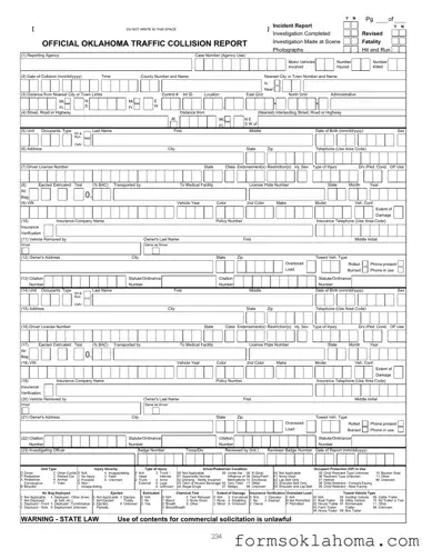 Official Oklahoma Traffic Collision Report Form