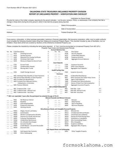 Official Oklahoma Unclaimed Property 496 Up Form