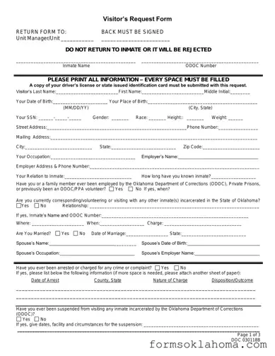 Official Oklahoma Visitation Form